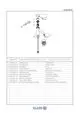 Diagramm mit Einzelteilen eines Kludi Bozz Waschtisch-Einhandmischers. Enthält Zeichnungen und Beschreibungen von Komponenten wie Hebel, Stopfen und Spannscrews.